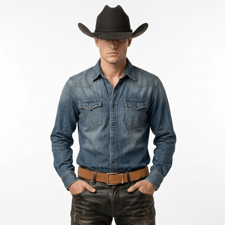 Ceinture western marron daim boucle dorée traditionnelle