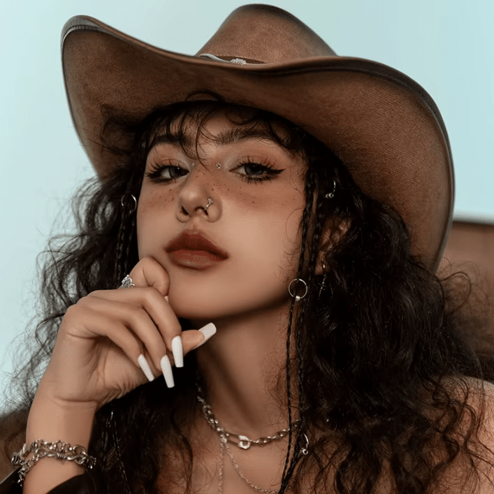 Chapeau cowboy femme​ en cuir motif taureau (1)