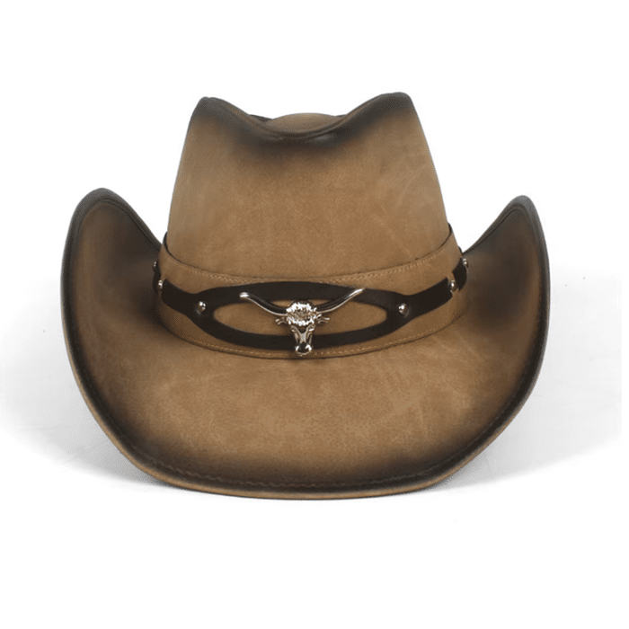 Chapeau cowboy femme​ en cuir motif taureau (5)