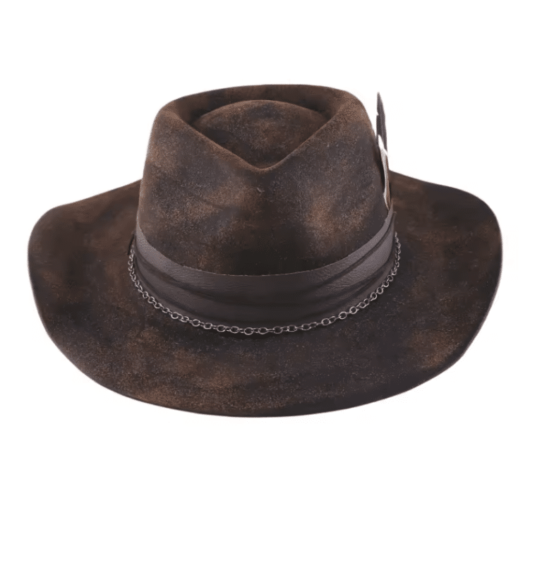 Chapeau de cowboy homme vintage fait main marron patiné (1)