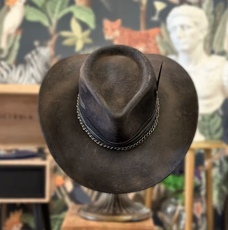 Chapeau de cowboy homme vintage fait main marron patiné (3)