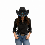 Chapeau de cowboy rodéo show noir décor bleu turquoise (2)