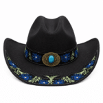 Chapeau de cowboy rodéo show noir décor bleu turquoise (3)