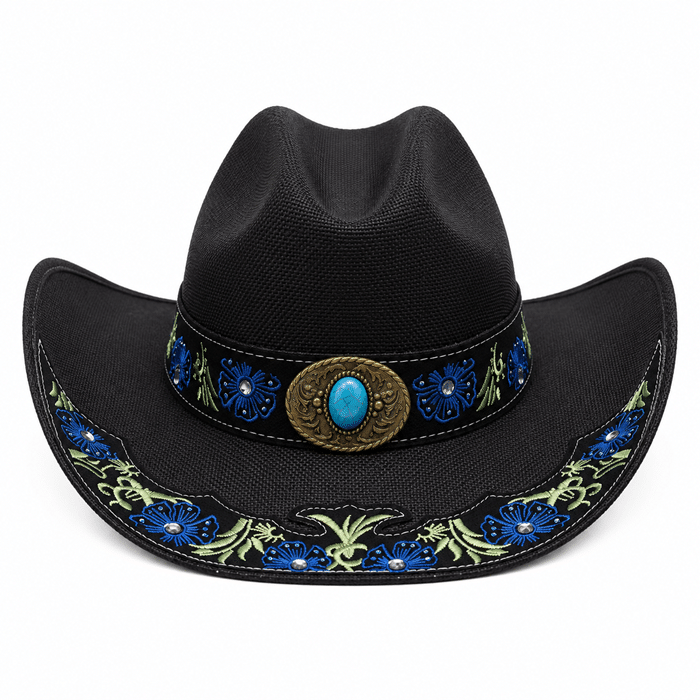 Chapeau de cowboy rodéo show noir décor bleu turquoise (3)