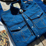 Chemise cowboy homme coton bleu broderies western (1)