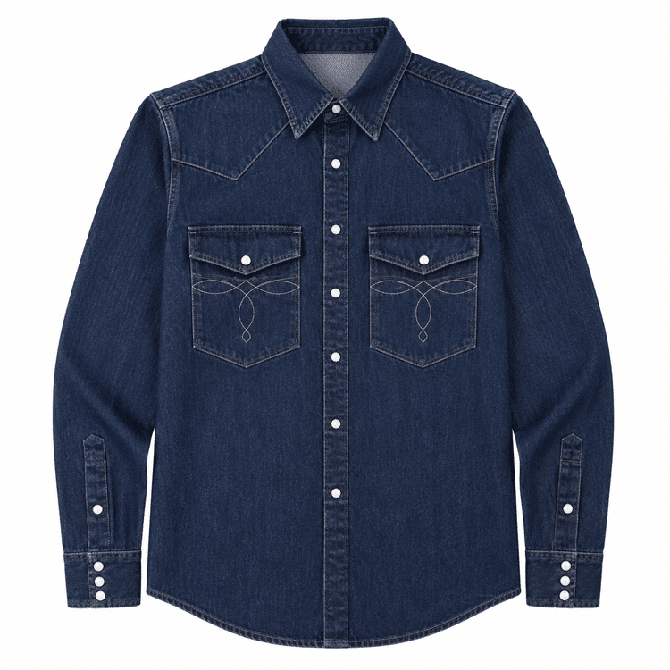 Chemise cowboy homme coton bleu broderies western (10)