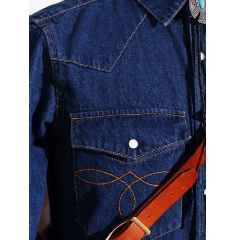 Chemise cowboy homme coton bleu broderies western (4)