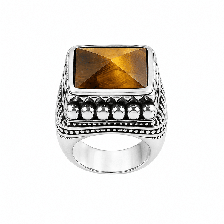 Chevalière western argent œil-de-tigre rectangulaire (2)