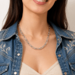 Collier chaîne biker argent maille trombone (3)