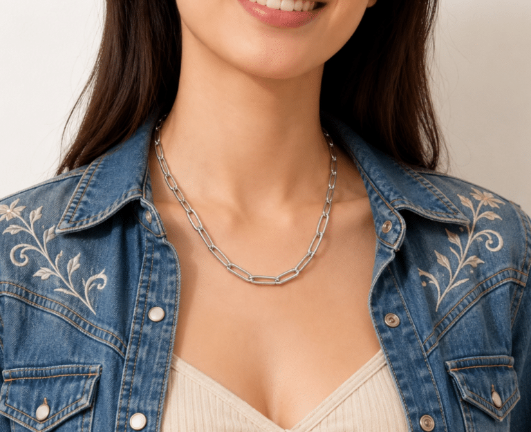 Collier chaîne biker argent maille trombone (3)