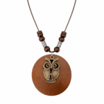 Collier hibou avec pendentif rond marron (2)