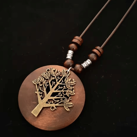 Collier western arbre de vie à médaillon bois (1)