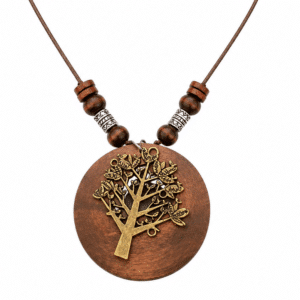 Collier western arbre de vie à médaillon bois