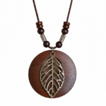 Collier western feuille à cordon perlé et finition bronze (1)