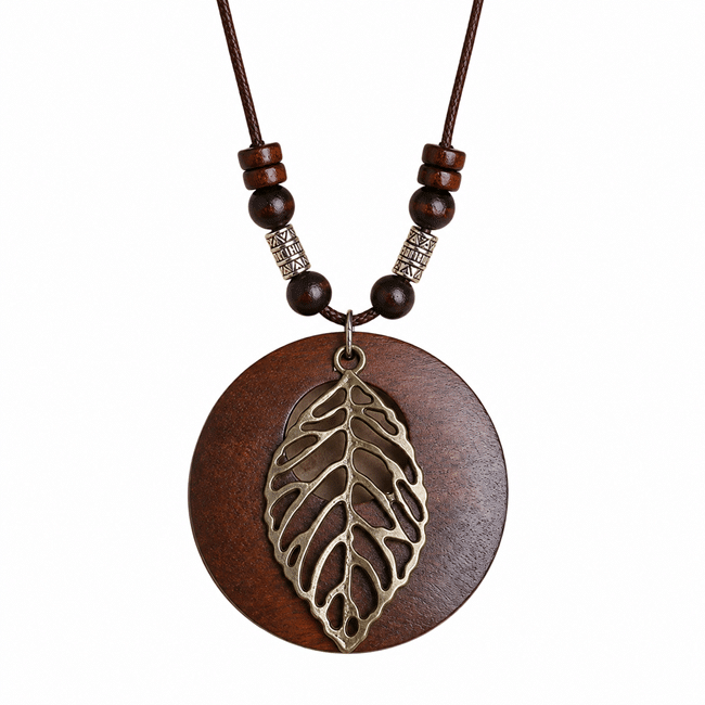 Collier western feuille à cordon perlé et finition bronze (1)