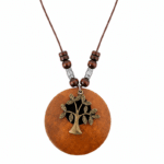 Collier western médaillon bois arbre feuillu bronze (1)