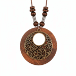 Collier western médaillon rond bois et dorées (2)