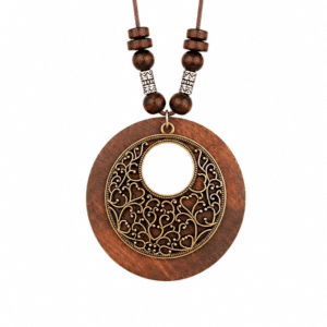 Collier western médaillon rond bois et dorées