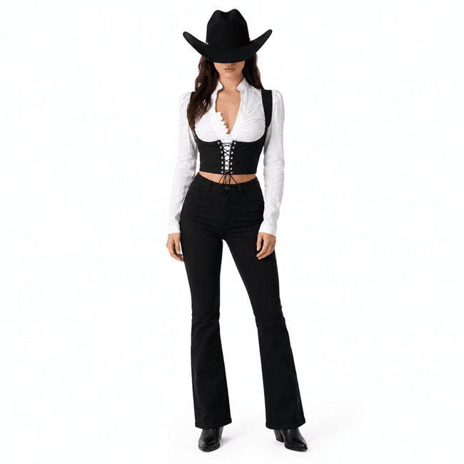 Corset cowboy court noir lacets (2)