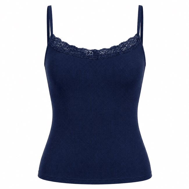 Débardeur bleu marine femme bretelles et dentelle (2)