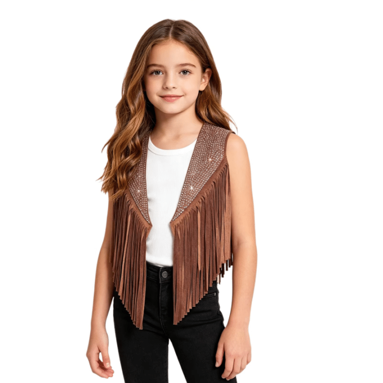 Gilet cowboy déguisement enfant à franges et strass (8)