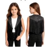 Gilet cowboy enfant noir franges strass (3)