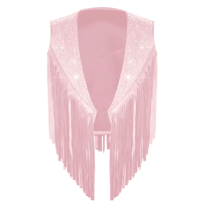 Gilet cowboy enfant rose franges strass