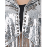 Gilet cowboy femme argenté paillettes longues franges (2)
