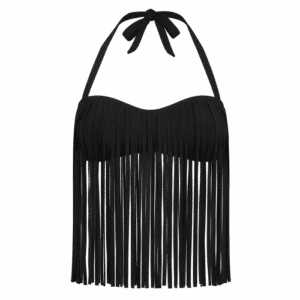 Haut noir à longues franges style bohème western