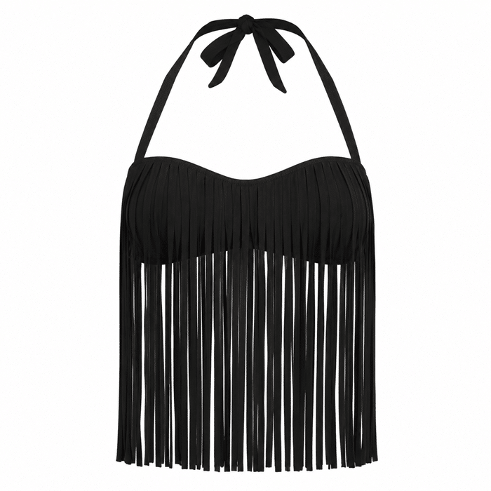 Haut noir à longues franges style bohème western (2)