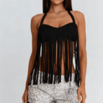 Haut noir à longues franges style bohème western (3)