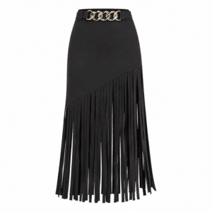 Jupe longue noire franges et chaîne