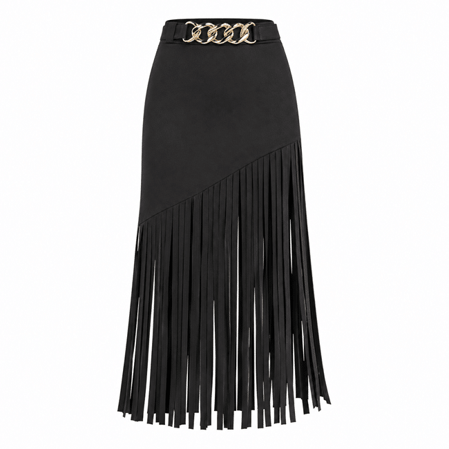 Jupe longue noire franges et chaîne (1)