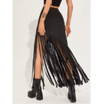 Jupe longue noire franges et chaîne (3)