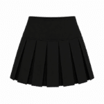 Mini-jupe plissée noire taille haute à larges plis réguliers (2)
