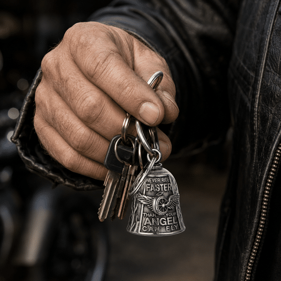 Porte-clés cloche porte-bonheur pour motard biker