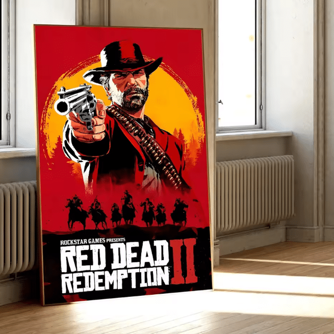 Poster Red Dead Redemption 2 Arthur Morgan rouge noir mural