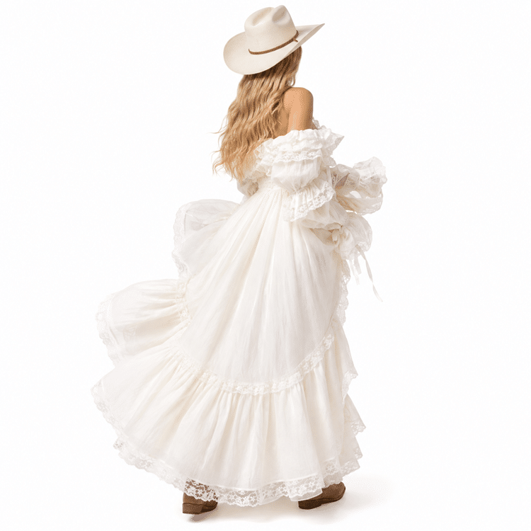 Robe western blanche longue mariage cowboy (4)