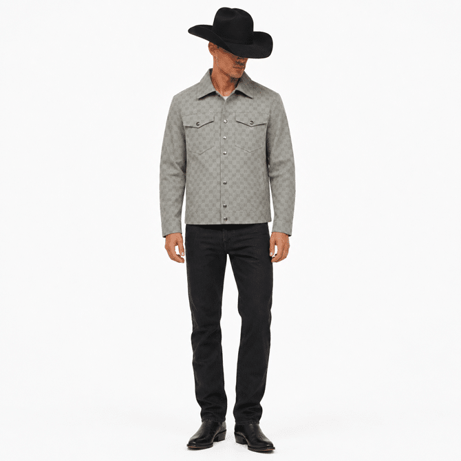 Surchemise country grise motif damier (2)