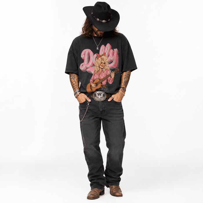 T-shirt cowboy noir Dolly country (1)