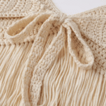 Top crochet écru maille ajourée longues franges (3)