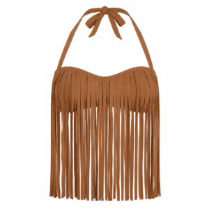Top western marron dos nu franges et tour de cou