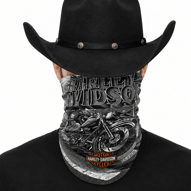 Tour de cou noir et blanc avec moto Harley-Davidson