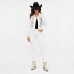 Veste blanche cowboy courte avec grandes ailes paillettes