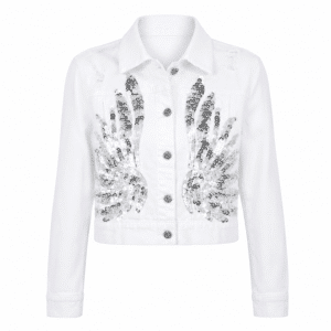 Veste blanche cowboy courte avec grandes ailes paillettes