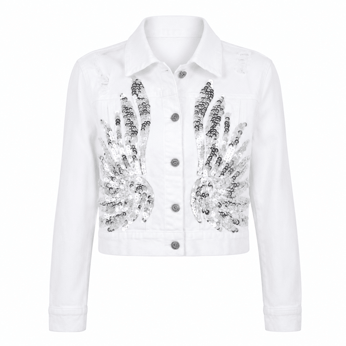 Veste blanche cowboy courte avec grandes ailes paillettes (3)
