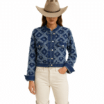 Veste bleue jean vintage effiloché et étoiles (1)