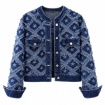 Veste bleue jean vintage effiloché et étoiles (2)