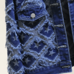 Veste bleue jean vintage effiloché et étoiles (3)