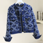 Veste bleue jean vintage effiloché et étoiles (5)